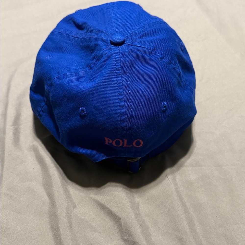 Blue Polo Cap with Red Logo. Adjustable - Picture 2 of 4